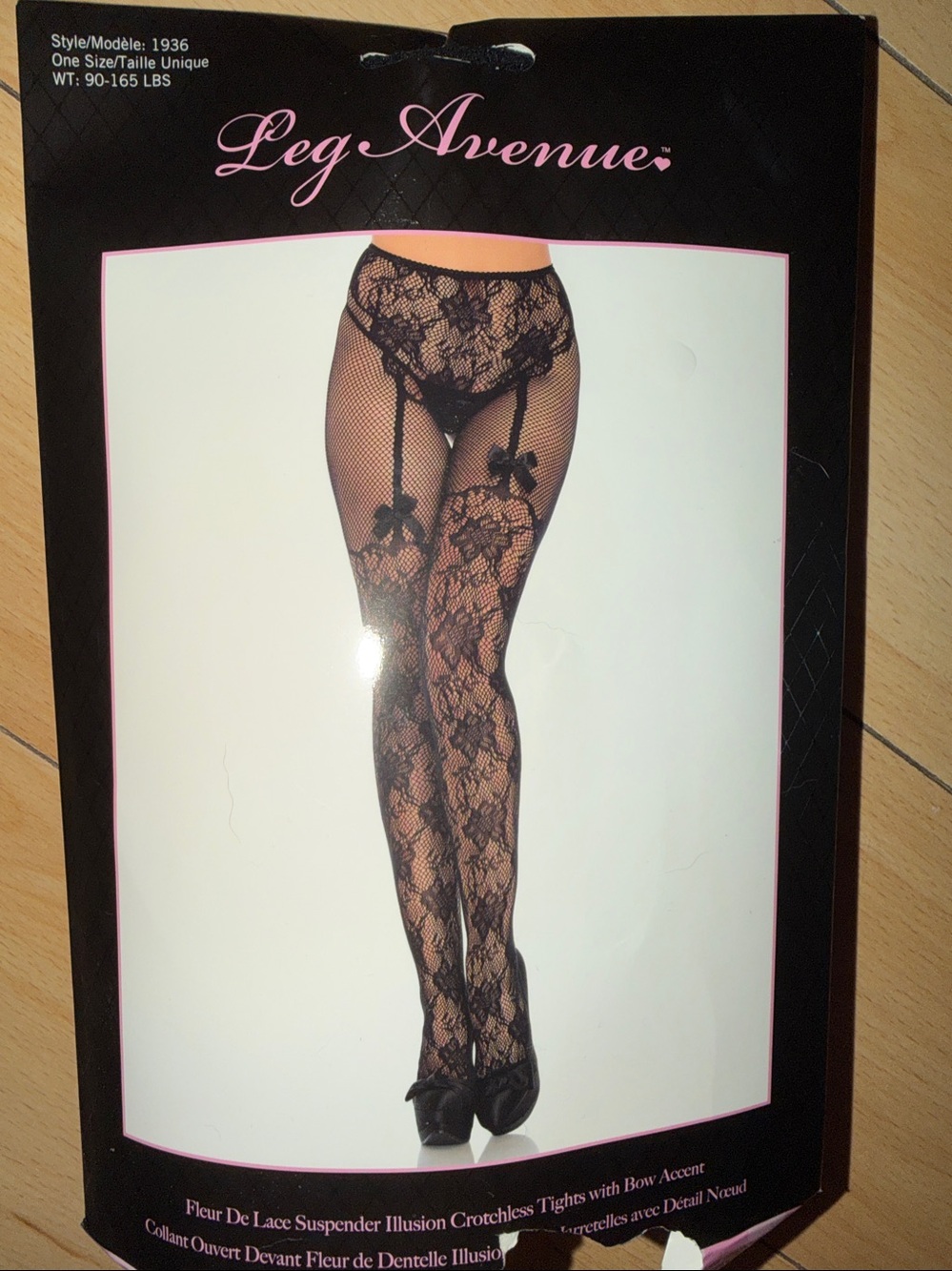 Leg Avenue Black Floral Lace Garter Fishnet Thigh Highs